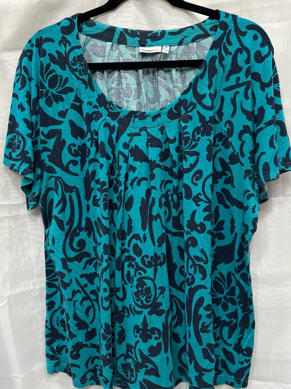 croft & barrow Teal Scoop Neck Top with Navy Floral Print